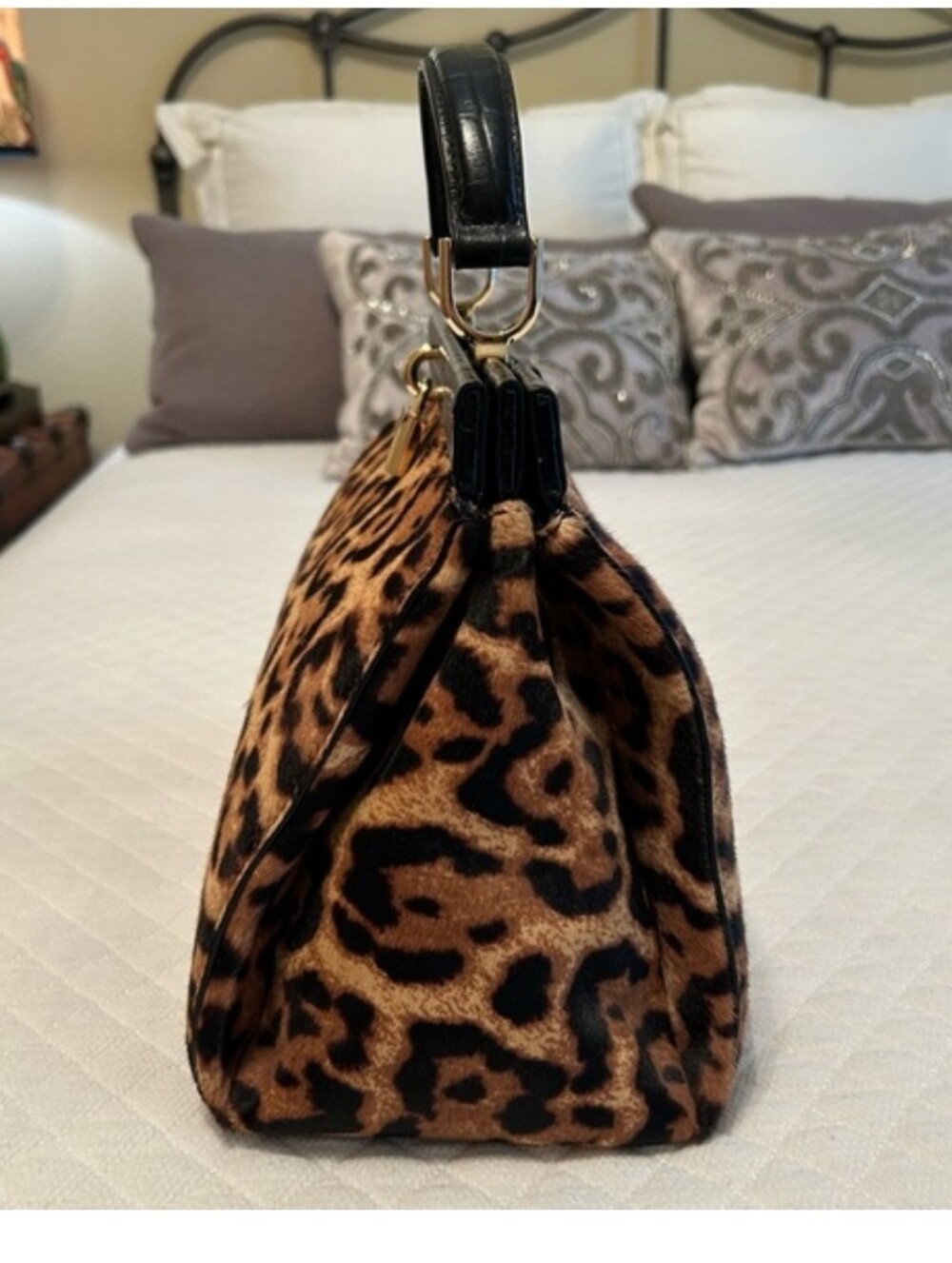 Michael Kors Leopard Print Satchel with Black Trim and Gold Hardware - Picture 3 of 11
